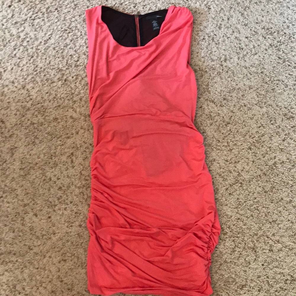 Coral Rouched Dress with zipper backing
